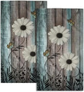 Rustic Barn White Daisy Hand Towels Flower Butterfly Teal Turquoise Brown by Granbey