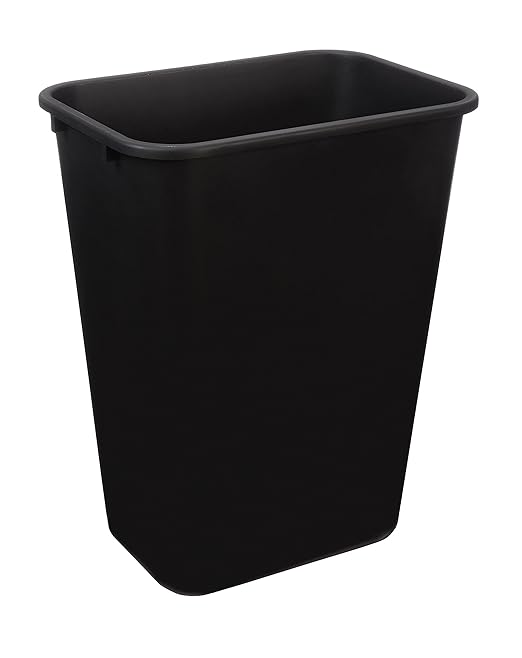 Amazon Basics Trash Can, Rectangular Commercial Office Wastebasket, 10 Gallon (Pack Of 1), 15.5"L x 11.5"W x 19.75"H, Black