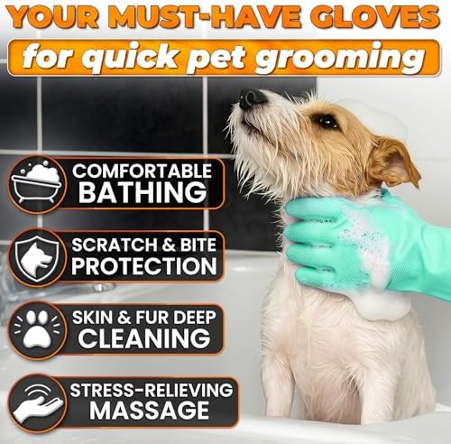 Cat and Dog Washing Gloves, 1 Pair, 11.6 in - Image 4