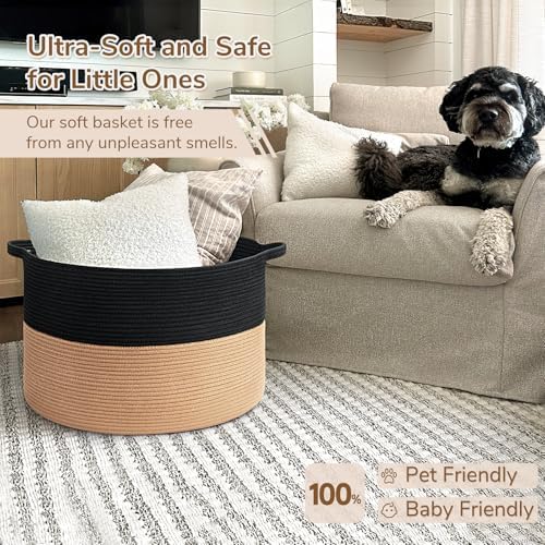 INDRESSME XXXLarge Woven Rope Blanket Basket Living Room Black Camel - Image 6