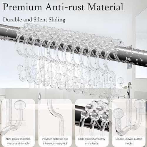 Resze 12 PCS Clear Double Shower Curtain Hooks, Plastic Shower Curtain Rings - Image 3
