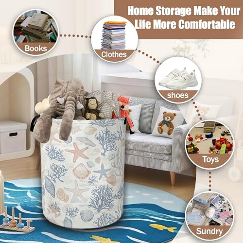 Seashells Starfish Laundry Basket, Waterproof Foldable Laundry Hamper, Dirty - Image 3