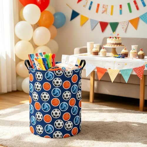 Round Laundry Basket Collapsible Storage Hamper Organizer Ball Sports - Image 7