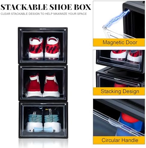 MMBABY 12 Pack Acrylic Black Shoe Boxes– Ultra Plastic Stackable Sneaker Storage - Image 6