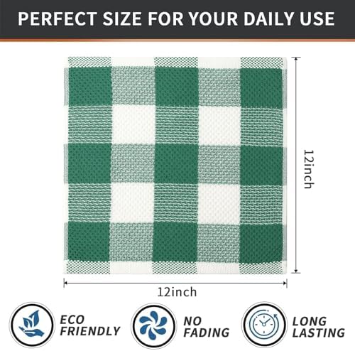 Mordimy Cotton Weave Dish Cloths, 6 Pack, Dark Green & White - Image 6