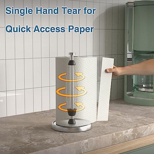 Paper Towel Holder Countertop, One-Handed Tear, Stainless Steel, Weighted Base - Image 3