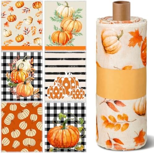 Mindsoft 36 Pcs Fall Reusable Paper Towels Rolls Washable Bulk Autumn Pumpkin by Mindsoft