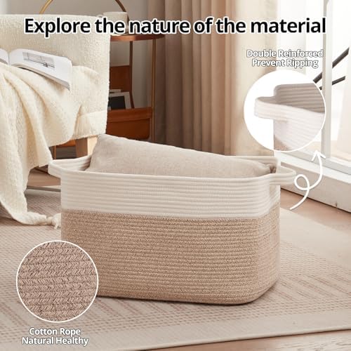 OIAHOMY Large Blanket Basket, 65L Cotton Rope Woven Laundry Basket, Toy Bin - Image 5