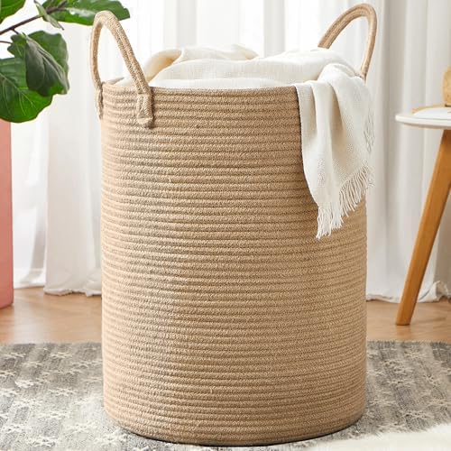 80L Extra Large Jute Woven Rope Laundry Basket Tall Wicker Hamper by MOJOSCEND