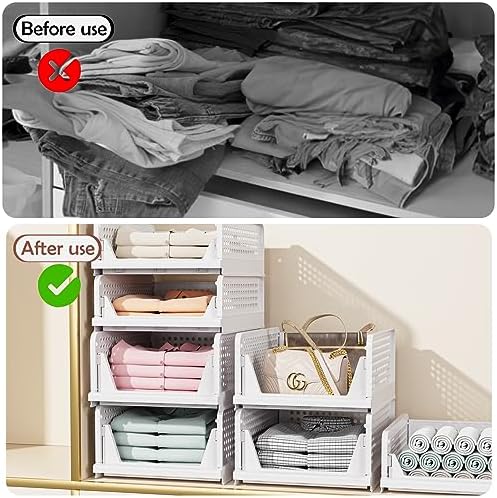 4 Pack Folding Closet Organizers Storage Box, Stackable Storage Bins, Plastic - Image 5