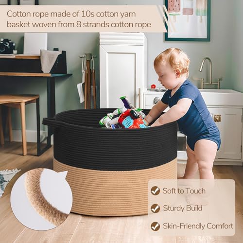 INDRESSME 115L Extra Large Woven Rope Blanket Basket Living Room BlackCamel - Image 3