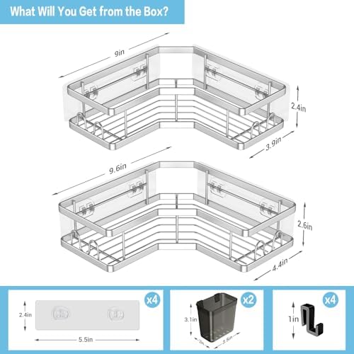AKTECKE Corner Shower Caddy Shelf Rack: 2 Pack Adhesive Shower Organizer - Image 4