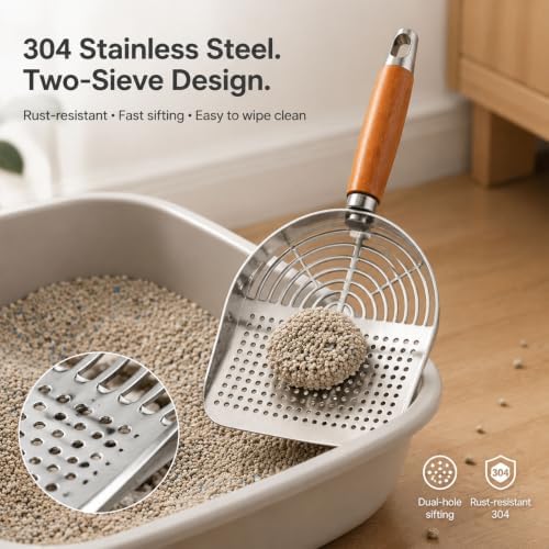 Cat Litter Scoop with Holder, 4‑in‑1 304 Stainless Steel Rust‑Proof Litter - Image 5