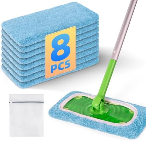 8 Pack Reusable Mop Pads for Swiffer, Microfiber Dry Sweeping Cloths by CleanBeastie