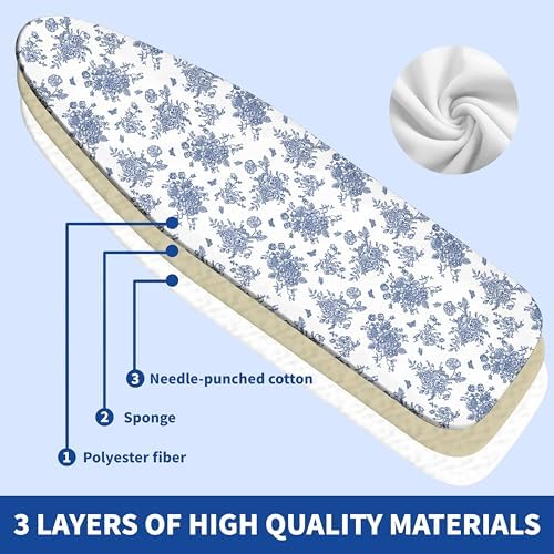 Ironing Board Cover and Pad, Thick Scorch Resistant Padding Blue Flowers Print - Image 2