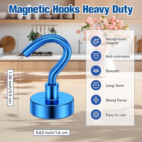 Grtard 10 Pack Blue Magnetic Hooks Heavy Duty, 30LBS Strong Magnet Hooks - Image 2