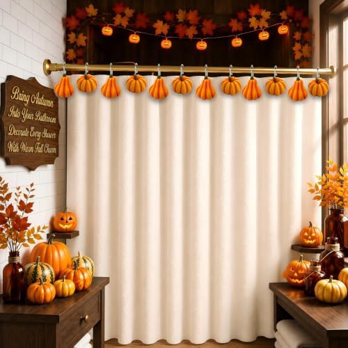 Pumpkin Shower Curtain Hooks Set of 12, Resin Fall Bathroom Decor - Image 2