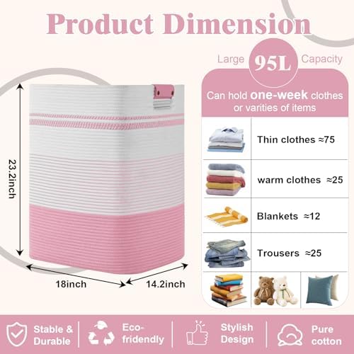 Laundry Hamper, 95L Tall Laundry Basket - Image 3