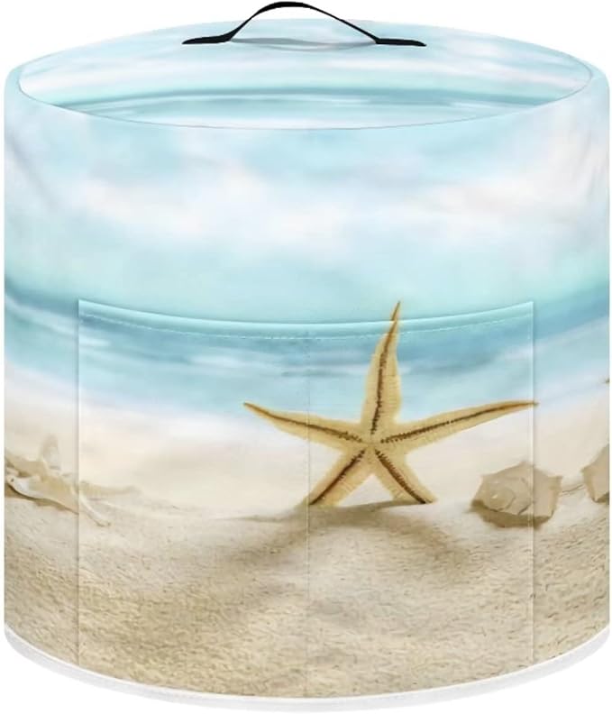 Air Fryer Dust Cover Compatible with 3 Quart, Dust Protection Insulated Kitchen Appliance Cover with Top Handle and Storage Pockets for Women Wife Gift, Beach Starfish