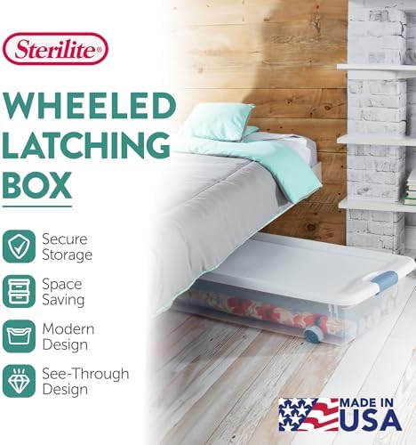 Sterilite 8-Pack Wheeled Latching Box, Plastic Under Bed Storage Bins - Image 3