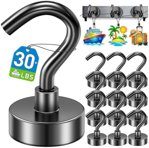 12 Pack Magnetic Hooks for Cruise Cabins 30lbs Heavy Duty Magnet by MUKFIRM