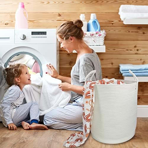 XUANGUO White Cotton Rope Laundry Basket Hamper - Image 4