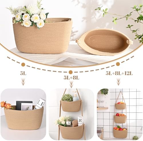 Hanging Basket, 3-Tier Woven Wall Basket - Image 5