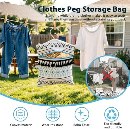 2 Pack Clothespins Bag Clothes Pins Bag Holder 13.1X11.8IN Boho Clothespin Bags - Image 3