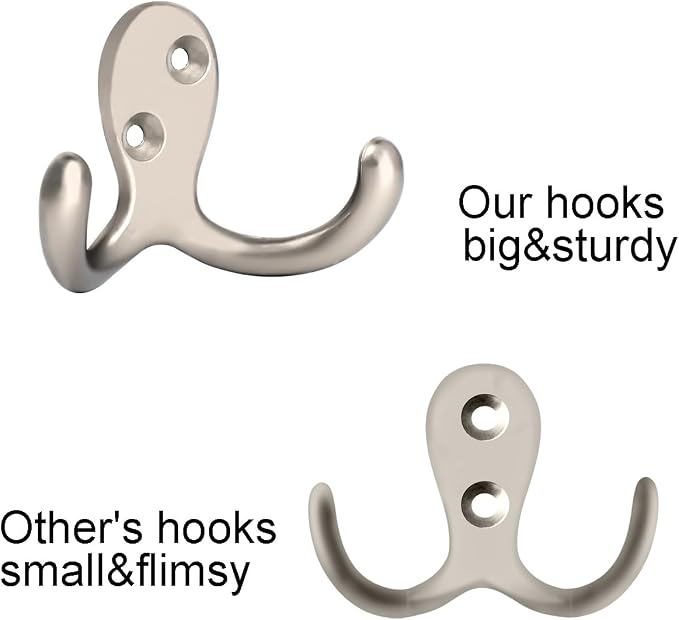 IBosins 20 Pack Silvery Double Prong Coat Hooks Wall Mounted - Image 3