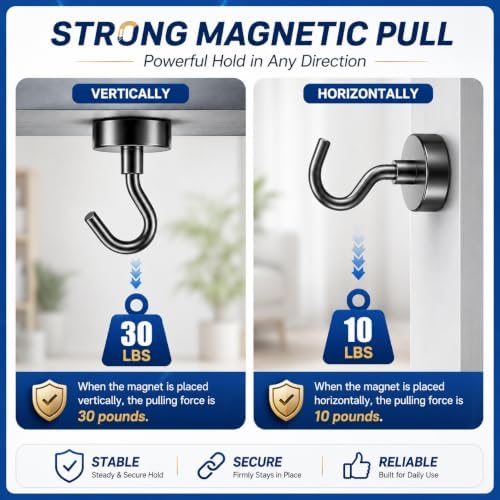 Grtard 20 Pack Black Magnetic Hooks Heavy Duty, 30LBS Strong Magnet Hooks - Image 5