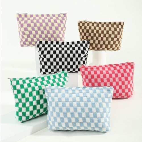 Checkered Cosmetic Bags for Women, Large Makeup Pouch for Purse - Image 5