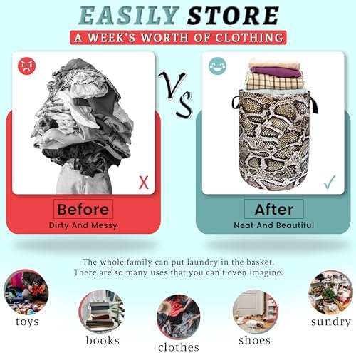 Snake Printed Laundry Basket Oxford Cloth Foldable Hamper 18.9x16.5 Inch - Image 3