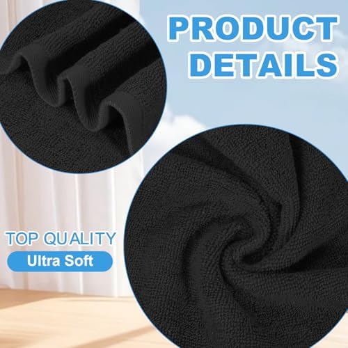 100% Cotton Washcloths Set, 12x12 Inch Black - Image 3