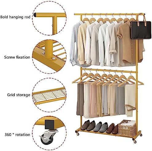 Sywhitta Double Rod Metal Clothing Rack on Wheels - Image 2