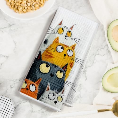 3 Pcs Cute Cat Kitchen Towels, Funny Cats Gifts Absorbent Hand Towels-05 - Image 3