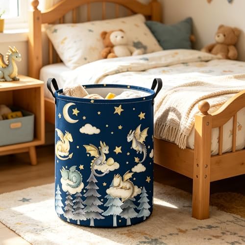 Round Dragon Print Waterproof Foldable Household Laundry Hamper - Image 5