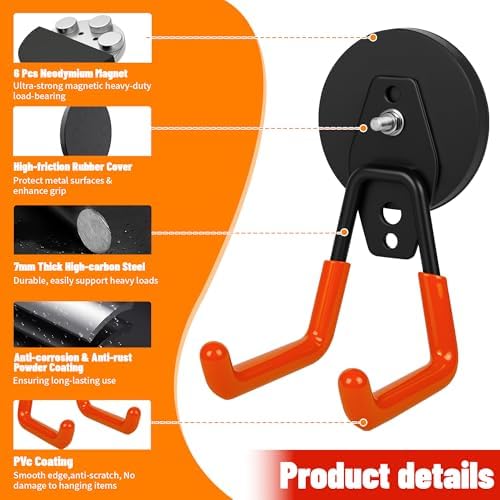 4 Pack Heavy Duty Magnetic Garage Hooks, No Drill Installation and Rubber - Image 3