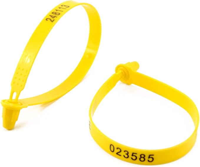 100 Plastic Security Trailer Seals - Tamper-Evident Numbered Tags for Trucks and Containers (Yellow)