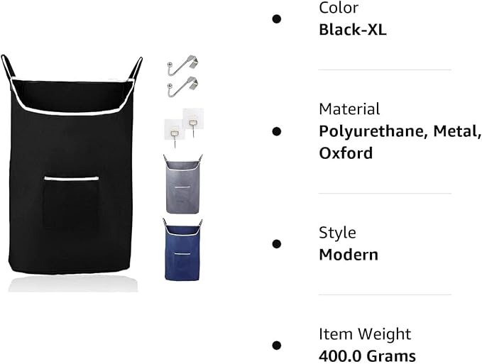 TFLC X-Large Hanging Laundry Hamper bag, 20x3.75x31" - Image 9