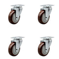Service Caster Brand Replacement Set for Uline Casters - Swivel Top Plate Casters with 4 Inch Maroon Polyurethane Wheels - Includes 4 Swivel Casters - Fits Vinyl Basket Truck 24 Bushel