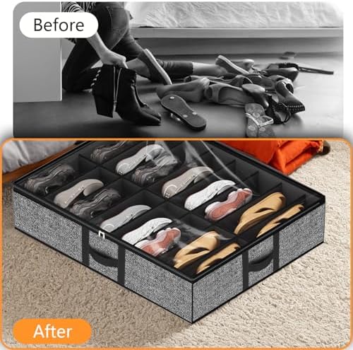homyfort Under Bed Shoe Storage Organizer Fits 16 Pairs Shoes and 4 Pairs Boots - Image 4
