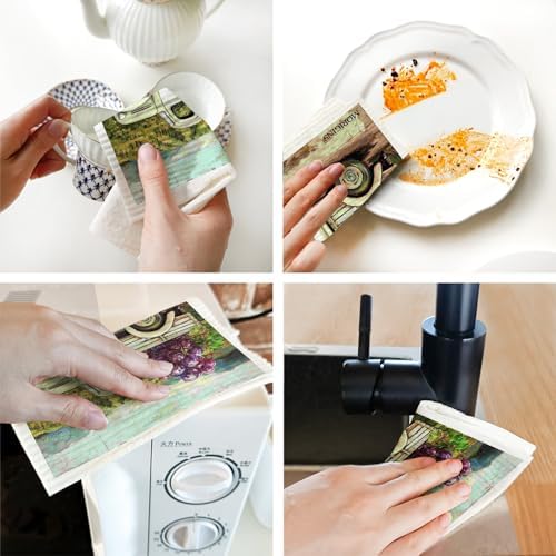 Swedish Dishcloths for Kitchen Dish Towels, 6 Pack Non-Scratch Reusable Paper - Image 2