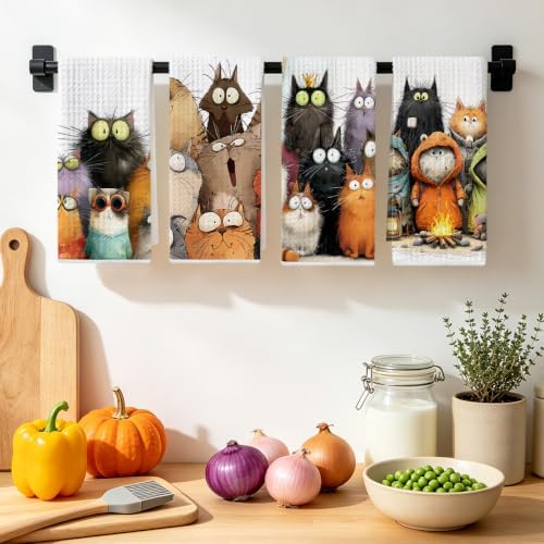 4 Pcs Cute Cat Kitchen Towels, Funny Cats Gifts Absorbent Hand Towels-03 - Image 4