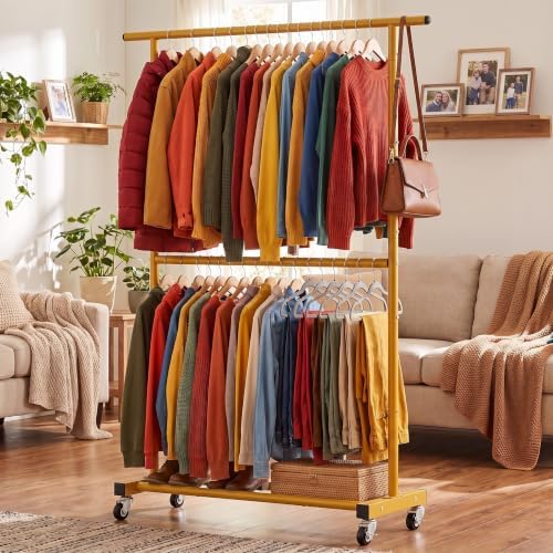 Sywhitta Double Rod Metal Clothing Garment Rack on Wheels - Image 4