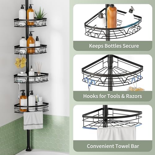 KEGII Corner Shower Caddy Tension Pole, Fan-Shaped Large Capacity Organizer - Image 3