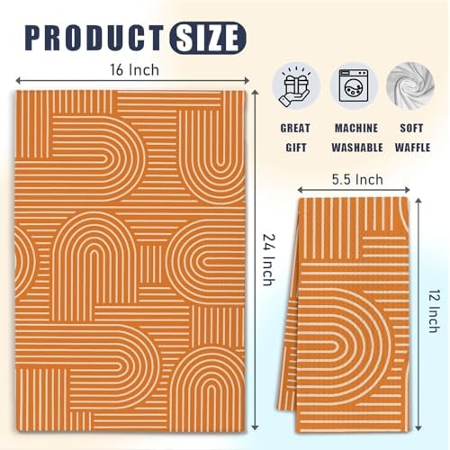 Abstract Boho Orange Kitchen Towels, Minimalist Contemporary Dish Tea Towels - Image 6