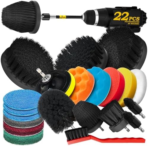 Holikme 22Pack Drill Brush Attachments Set, Scrub Pads & Sponge, Buffing Pads by Holikme