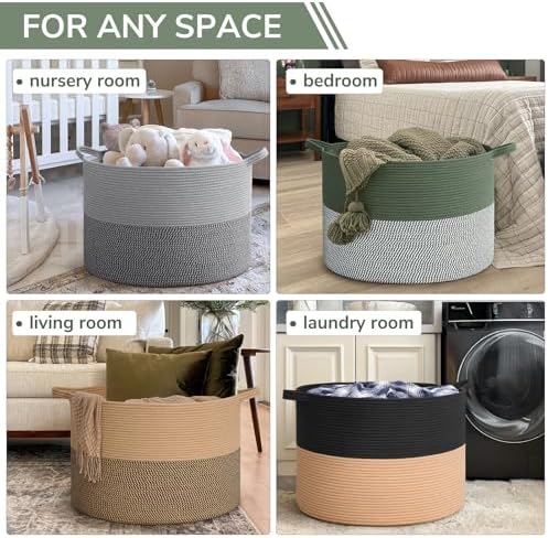 INDRESSME 115L Extra Large Woven Rope Blanket Basket Living Room Green - Image 4
