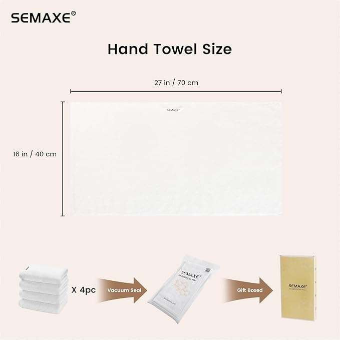 SEMAXE 4-Pack White Cotton Hand Towels - Image 2