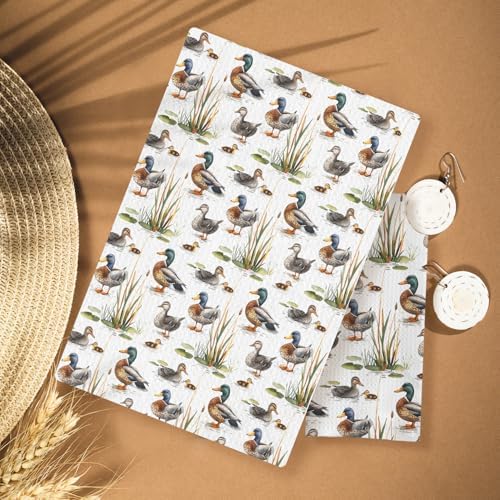 Rustic Botanical Mallard Duck Kitchen Towels, Duck Lover Gifts Decorative Hand - Image 2
